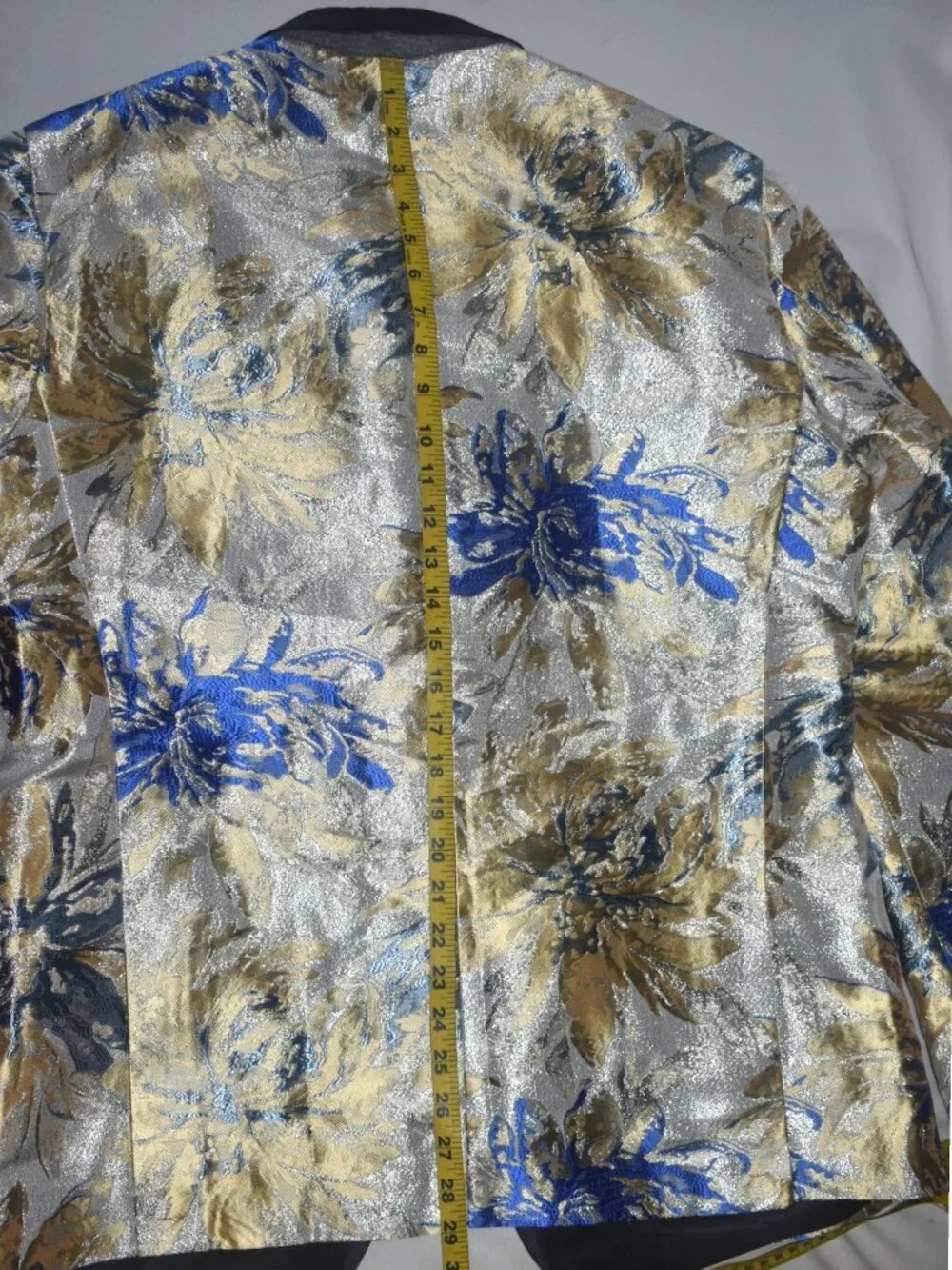 Barry Wang Metallic Floral jacquard Blazer Jacket Evening Wedding Party L
